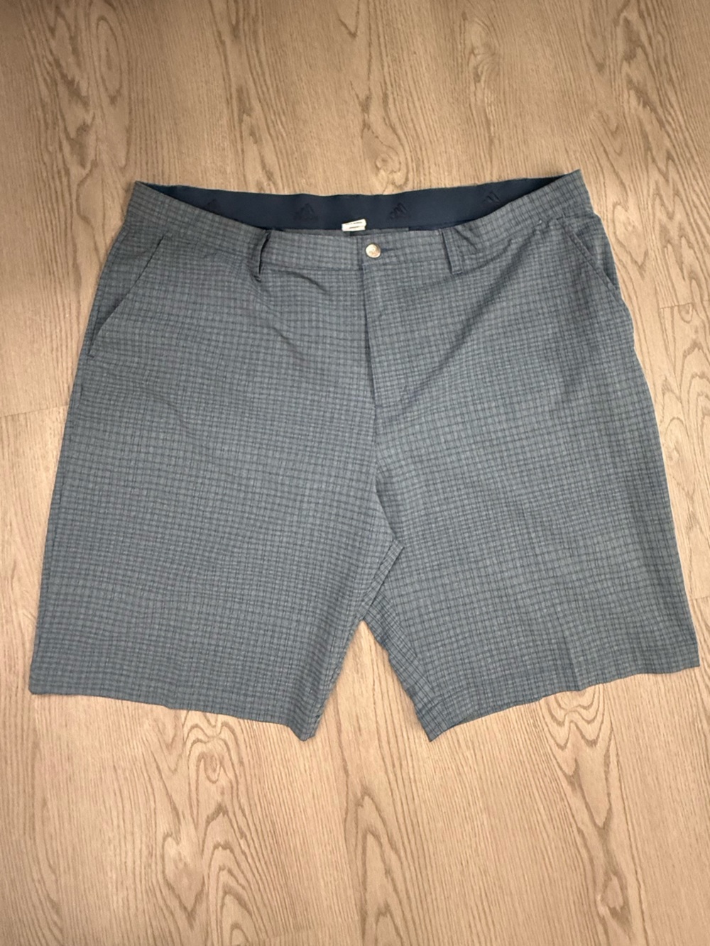adidas Men's Navy Micro-Check Flat Front Golf Shorts